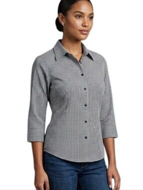 Shirt Checkered Gingham Black White Large real comfort